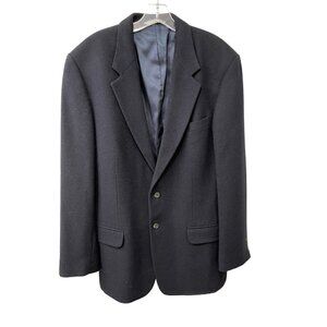 Eddie Bauer Camel Hair 2 Button Sport Coat Blazer Navy Blue Mens Size 44 Tall
